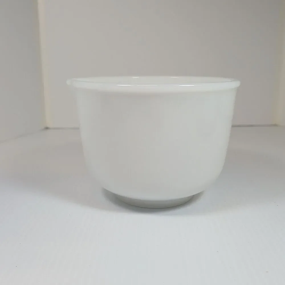 Glasbake Sunbeam Small Milk Glass Mixing Bowl with Pour Spout Made in USA #16